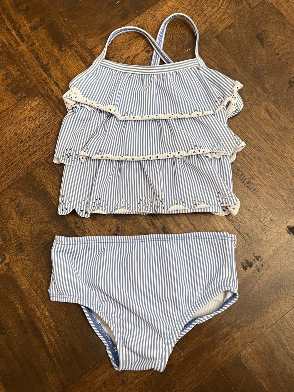 Carter’s Baby 6M Blue White Striped Ruffle Tankini Two Piece Swimsuit